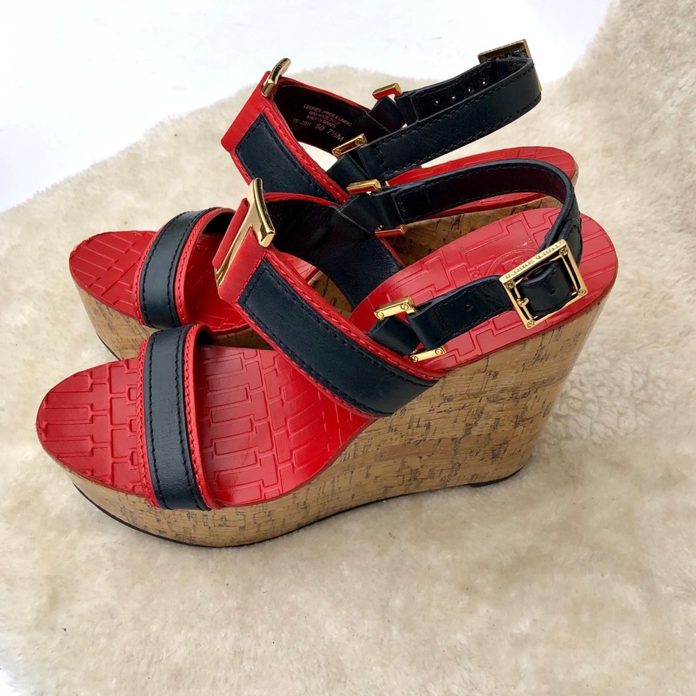 *Tory Burch | Red Navy Volcano Angeline Wedges 7.5 - Picture 3 of 14
